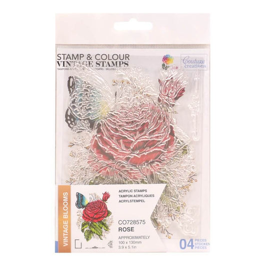 COUTURE CREATIONS STAMP AND COLOUR SET - VINTAGE BLOOMS - ROSE (4PC)