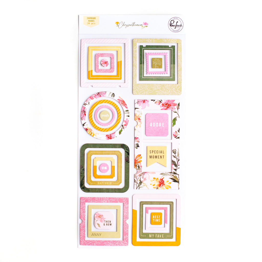 PinkFresh chipboard frames- Chrysanthemum