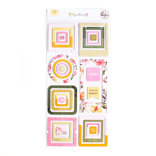 PinkFresh chipboard frames- Chrysanthemum