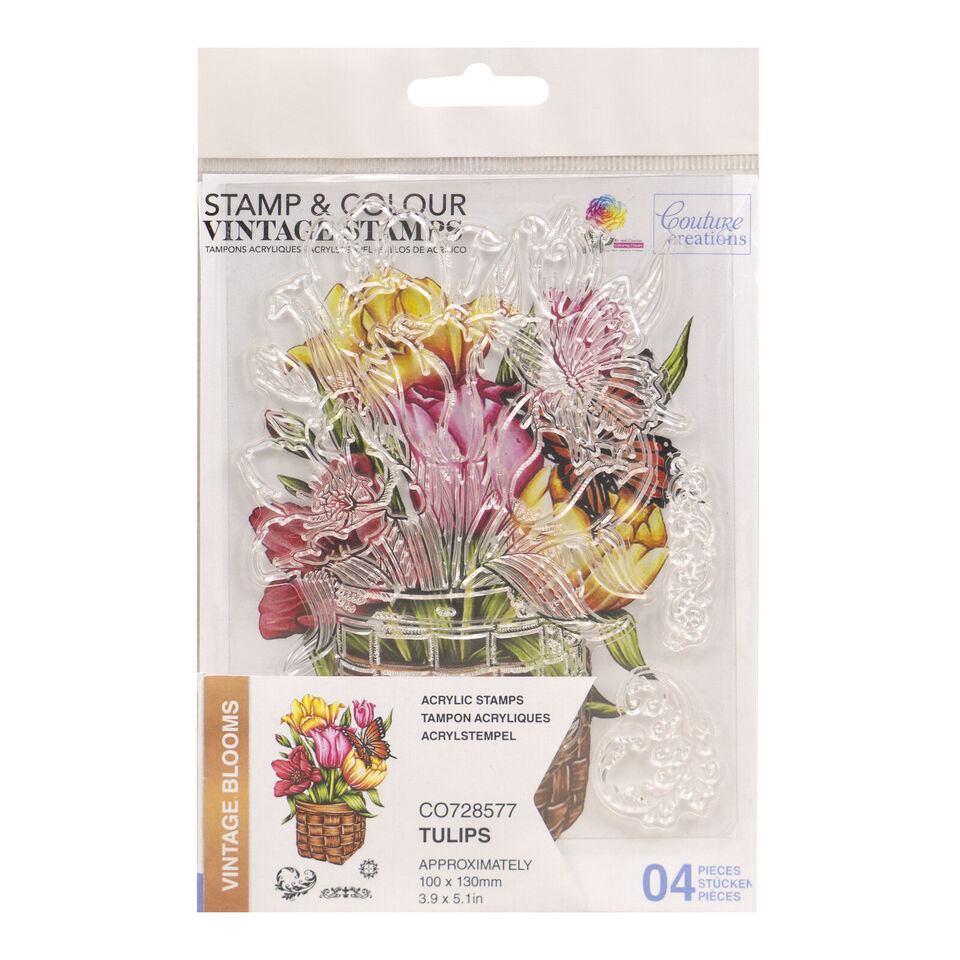 COUTURE CREATIONS STAMP AND COLOUR SET - VINTAGE BLOOMS - tulips